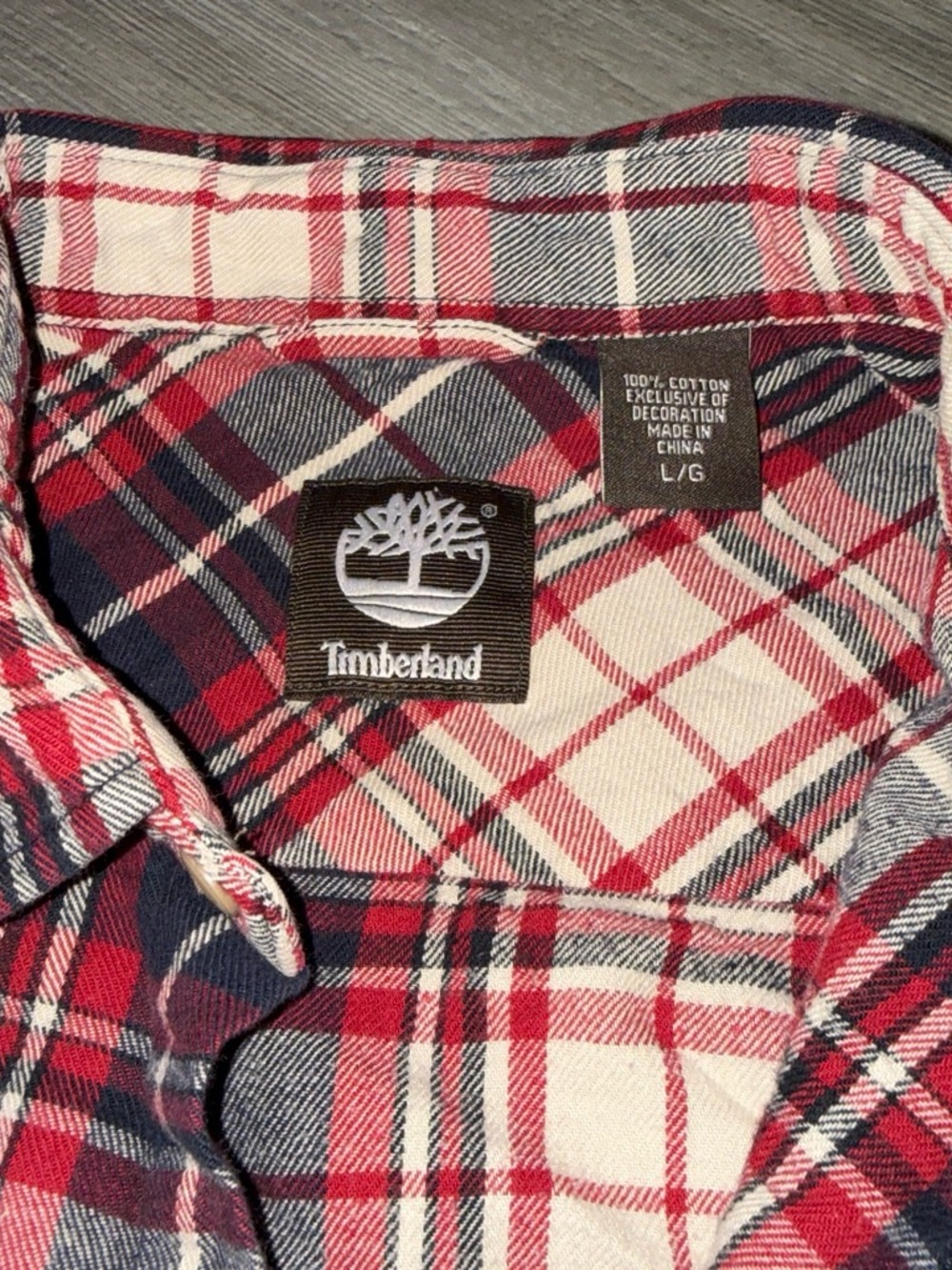 Timberland Red Navy Cream Plaid Flannel Shirt